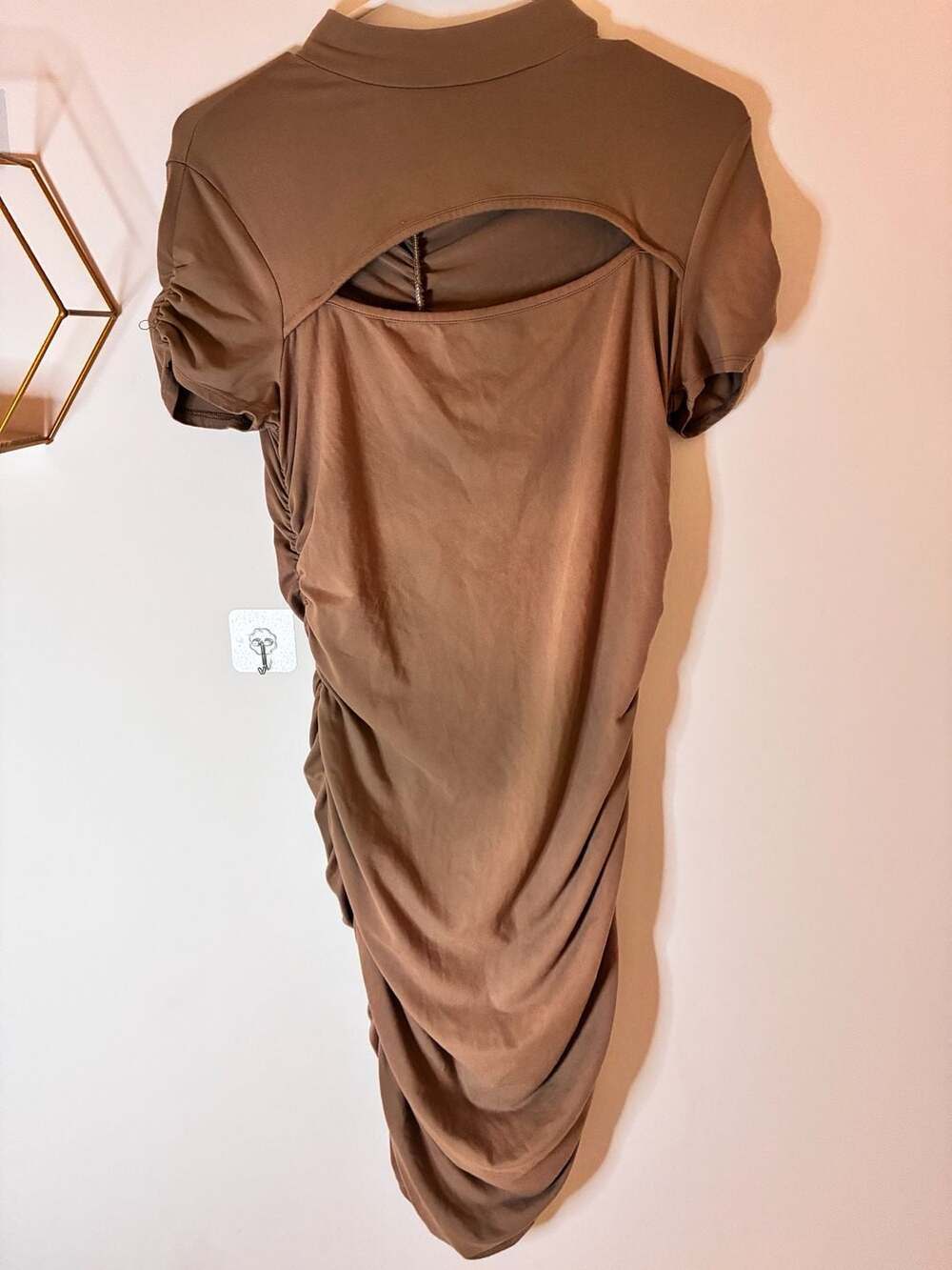 Brown Ruched Open Keyhole Midi Dress Size Large